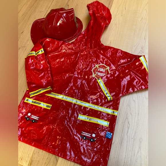 Toddler Red Fireman All-Weather Raincoat w/hat Reflective Strips, 4/5T - Picture 1 of 4
